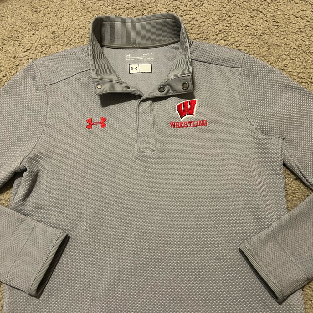 RARE Under Armour Wisconsin Badgers Wrestling Team Issue Fleece Knit Jacket top